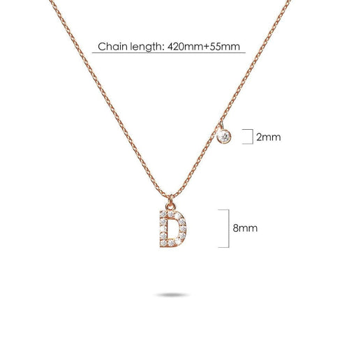 Solid 925 Sterling Silver Initial Crystal Personalised Alphabet Letter Necklace Rose Gold Filled